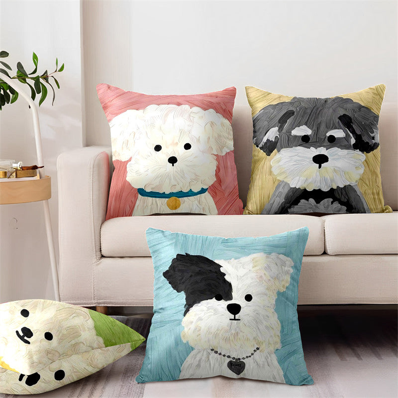 Cute dog cartoon pillowcase, super soft cushion for dormitory bedroom, gift