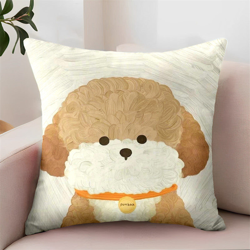 Cute dog cartoon pillowcase, super soft cushion for dormitory bedroom, gift
