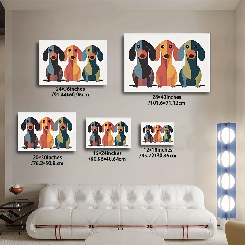 Mid Century Modern Dachshund Framed Wall Art – Adorable Dog Print for Living Room or Office H015