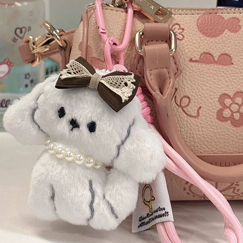 Cute Bichon Frise Plush Toy Bag Charm Couple Backpack Charm High-End Car Keychain