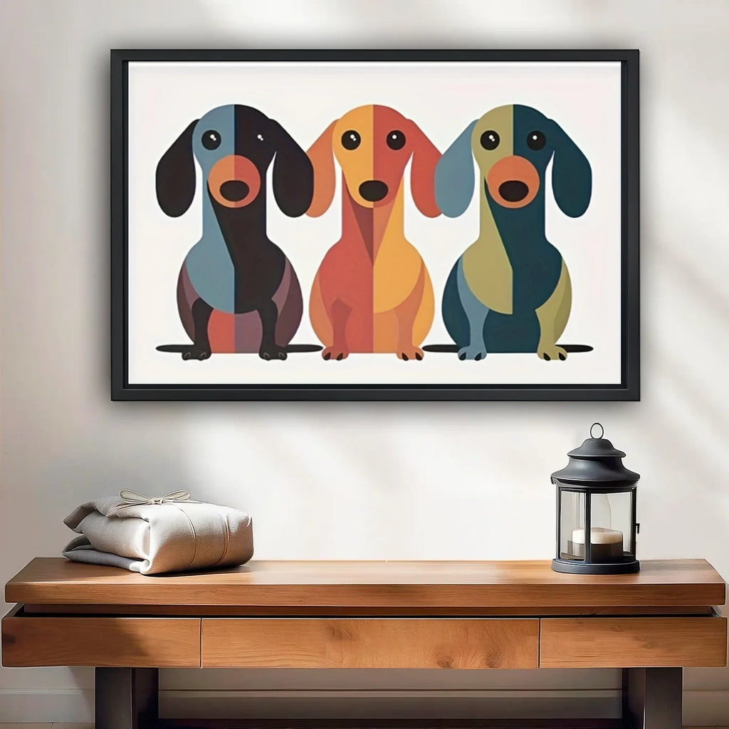 Mid Century Modern Dachshund Framed Wall Art – Adorable Dog Print for Living Room or Office H015