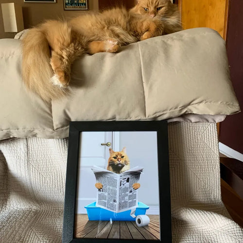 Cat in Litter Tray Portrait - Custom Pet Poster