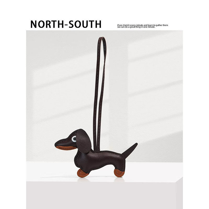 Dachshund puppy bag charm, high-end keychain, handmade color-blocked PU, cute.