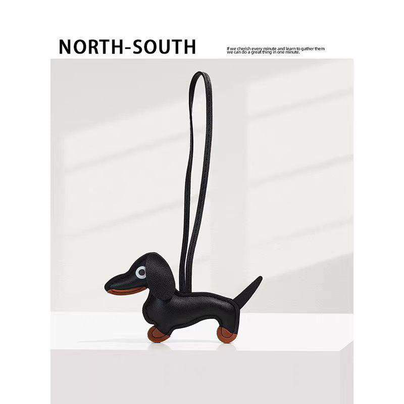 Dachshund puppy bag charm, high-end keychain, handmade color-blocked PU, cute.