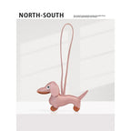 Dachshund puppy bag charm, high-end keychain, handmade color-blocked PU, cute.
