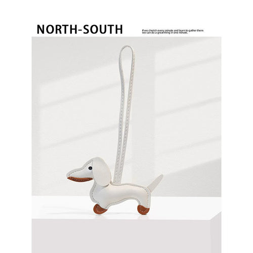 Dachshund puppy bag charm, high-end keychain, handmade color-blocked PU, cute.