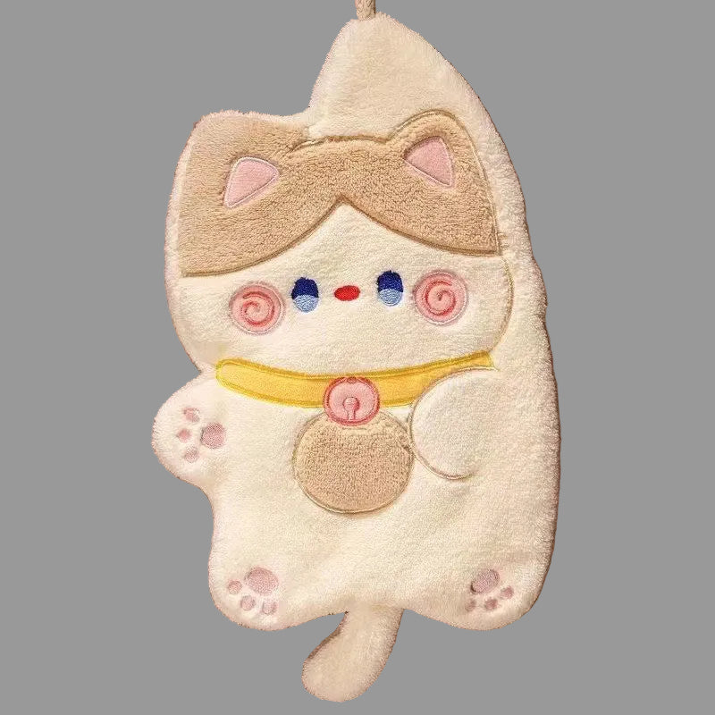 Cute cartoon cat-shaped hand towel, highly absorbent and quick-drying